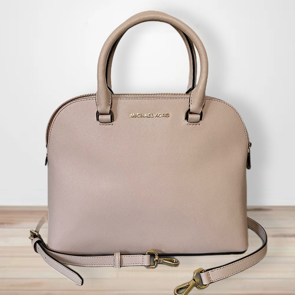 Michael Kors Cindy Saffiano Leather Dome Satchel Crossbody Bag in Powder Blush